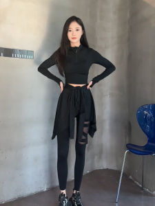 ชุดโยคะสปอร์ตสีดำ ผ้าฝ้ายระบายอากาศได้ดี แห้งเร็ว ชุดออกกำลังกายสำหรับผู้หญิง ชุดโยคะฤดูใบไม้ร่วงใหม่ ความรู้สึกเปลือย