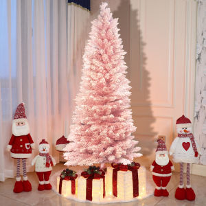 Great-King Pink Pointed Snow Slim Christmas tree Flocking Christmas tree Artificial Christmas Flower - Lazada