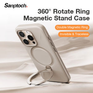 Sanptoch เคสโทรศัพท์ขาตั้งห่วงแม่เหล็กหมุนได้360 ° สำหรับ iPhone 16 Pro Magsafe เคสหลังกันกระแทกสุดหรูสำหรับ iPhone 16 Plus เคสกันกระแทกขาตั้งแบบมองไม่เห็นลายทหาร
