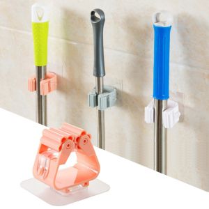 Wall-mounted Non-perforated Mop Clip Multi-purpose Toilet Mop Clip for Household Bathroom Kitchen Hook Accessories