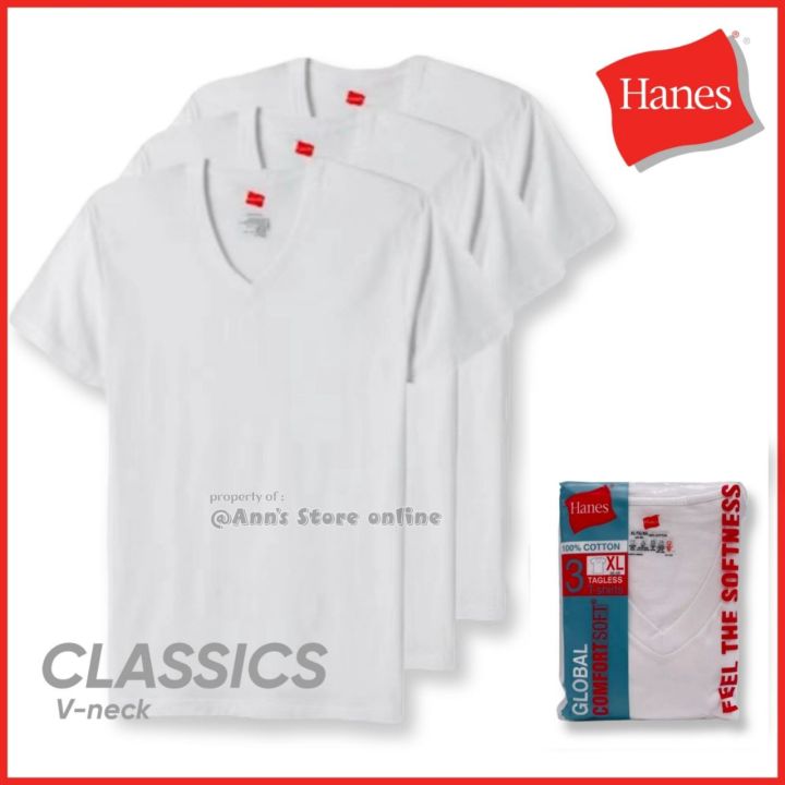 Hanes Vneck T-shirt plain white in pack cotton Plain White