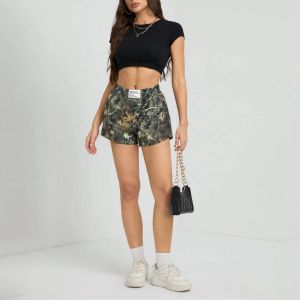 Quần Short Thường Ngày Rộng Rãi in Nhánh Cây Quần Áo Nữ Mùa Hè 2025 Quần Lót Cao Bằng Vải Lụa Cotton