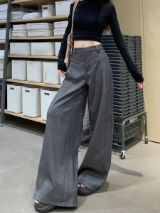 Grey Wide Leg Pants Womens Autumn Winter New Style Small Size Straight Leg Casual High Waist Trousers Advanced Drape Suit Pants