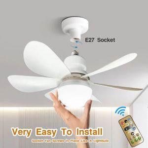 Fan Lamps Socket LED Dimmable Ceiling Fans with Remote Control 3 Speeds Wind Timing Ceiling Fan with Tricolor LED Lights
