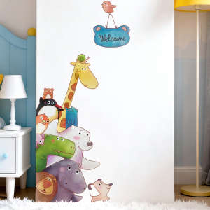 Decal giấy dán tường Động vật hoạt hình Welcome Có keo sẵn - TRang trí phòng cho bé