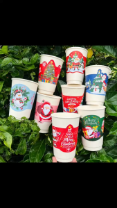 [Combo 100 Cup Holder Noel 2025 + Tag Ống Hút] Trang Trí Ly Giấy/Nhựa – Ông Già Noel Người Tuyết Decor Quán 🎅