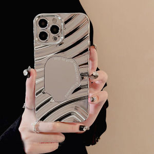 Luxury Wave Make UP Mirror Case For iPhone 17 Pro Max 16 13 14 15 11 12 Air 17promax 16Promax 15promax Shockproof Funda Coque