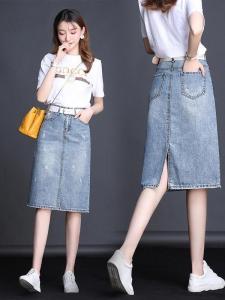 กระโปรงยีนส์ทรงเอเอวสูง กระโปรงทรงเอยาวคลุมเข่า ทรงตรง สไตล์เกาหลี ฤดูใบไม้ผลิและฤดูร้อน 2025 ใหม่ล่าสุด