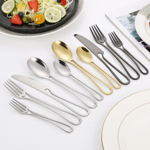 Bộ đồ ăn bằng thép không gỉ sáng tạo muỗng dao và nĩa có tay cầm rỗng 4 hoặc 5 cái/bộ Dao bít tết và nĩa Bộ đồ ăn phương Tây