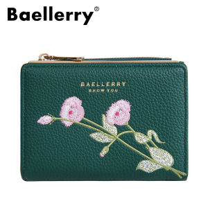 Baellerry Womens Short Wallet 3D Floral Embroidery Elegant Tri-Fold Zipper Coin Purse with Card Slots RFID Protection