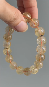 [ Woosilver ] Vòng Tay Đá Tròn Hạt Vàng Kem Trong ( 10.8mm – 11.5 mm ) - Secondhand SI - VTĐTA8