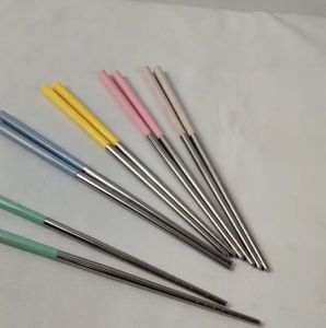 ตะเกียบ ตะเกียบเกาหลี แพ็ค 5 คู่ เกรด 304 สไตล์ญี่ปุ่น ตะเกียบมินิมอล ด้ามเคลือบสีพาสเทล