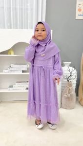 Gamis Anak Tile Quenbee Junior Honeybee Warna Lilac Size 2-10Thn
