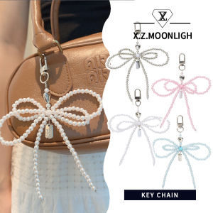 【X.Z.MOONLIGH】Korean Ins Double-Layered Bow Pearl Belt Keychain DIY Blogger Same Style Fashion Accessories