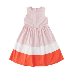 Romantic Summer New Childrens Sleeveless A-Line Dress Soft Cotton Gored Skirt Multi-Color Splicing Dress for Girls