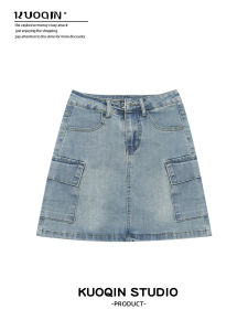 กระโปรงยีนส์ทรงเอเอวสูง ป้องกันแสง กระโปรงสั้นผู้หญิง ทรงเข้ารูป ดีไซน์เก๋ไก๋ ฤดูร้อน 2024 ผ้าฝ้ายแท้ สีพื้น