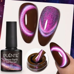 PUENTE 7.5ML Vibrant Starry Galaxy Cat Magnetic Gel Nail Polish Aurora Gliter Rainbow Cat Eye Soak Off UV Semi-Permanent Varnish