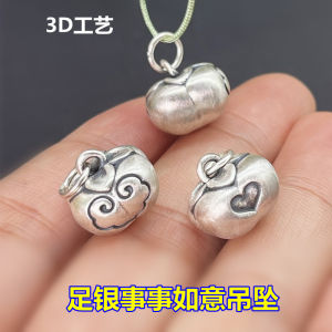 สร้อยคอหินแขวนเงินแท้ S999 ดีไซน์เรียบง่าย 3 มิติสไตล์ย้อนยุคพร้อมเชือกผูกมือแบบถัก