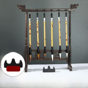 Real Wood Calligraphy Brush Holder Chicken Wing Wood Inkstone Stand Writing Brush Restorer Free Rinse Brush Support