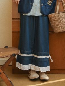 Cao Cấp Rời Denim Xanh Dương Quần Ống Suông Có Viền Bướm Tôn Dáng Cho Nữ Mùa Hè 2023 Giảm Béo Thường Ngày quần Ống Rộng