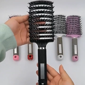 Detangler Hair Brush Comb Curved Boar Bristle Hair Brush Anti Static Salon Curl Styling Brush