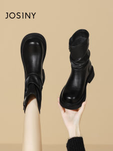 Josiny | Vintage Thick Sole Black Boots Ankle
