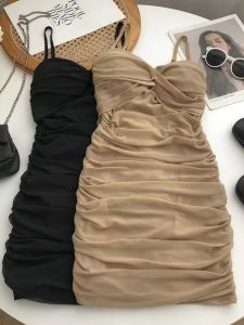 Summer Womens A-Line Mini Dress Tagkita French Style Gathered Bridesmaid Dress Polyester Fabric Sleeveless Short Skirt