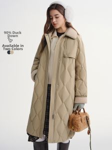DUSHU | Retro Color Block Down Jacket Medium Long Style