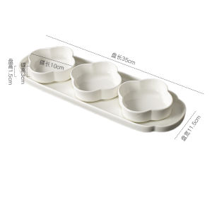 Three Grids Chinese Style Ceramic Appetizer Plate for Hotel And Private Kitchen Use Square Snack Dish Porcelain Dinnerware