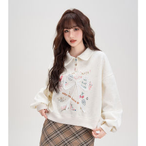Áo Sweater Cổ Polo Nửa Mở Phía Trước Màu Hồng In Họa Tiết Dành Cho Người Bé Nhỏ