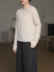 Loose Long Sleeve round Neck T-Shirt Womens Solid Color Casual Design Shoulder Width Regular Length Polyester Blend Spring Commute