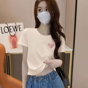 เสื้อยืดคอกลมแขนสั้นทรงหลวมผ้าฝ้ายแท้สำหรับผู้หญิง สีขาว ฤดูร้อน 2025 เสื้อเชิ้ตพื้นฐานแบบใหม่ ทรงเข้ารูป ลำลอง แฟชั่น