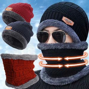 Winter Beanie Hat For Men Knitted Hat Winter Cap Beanie Women Thick Wool Neck Scarf Cap Balaclava Mask Bonnet Hats
