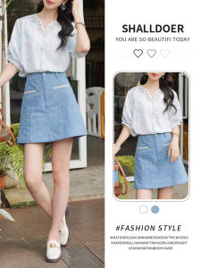 Shalldoer | ชุดกระโปรงสั้นแขนสั้นผ้าลูกไม้โปร่ง ชุดสองชิ้น สำหรับผู้หญิง ฤดูร้อน 2025 ชุดทำงานลำลอง ไม่ซ้ำใคร คอลเลกชั่นใหม่ 2025