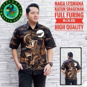 Baju batik pria dewasa batik lengan panjang pendek full furing batik wisanggeni solo motif wayang bulan