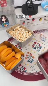 กล่องอาหารสแตนเลส ถาดสแตนเลส ทรงสี่เหลี่ยม กล่องเก็บของ เก็บอาหารสด พร้อมฝาพลาสติก