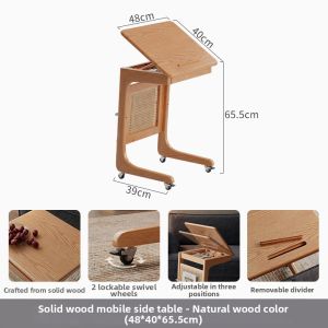 DONGMU | Portable C-shaped Wooden Side Table with Wheels