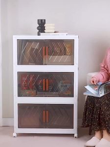 L60cm (3-6 Layers) Multipurpose 2 Doors Foldable Stackable Storage Cabinet With Pulley Book Organization