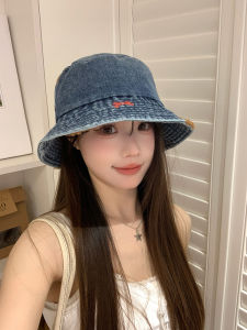 หมวกชาวประมงผ้าเดนิมสุดน่ารัก สไตล์ญี่ปุ่น หมวกทรงกลม หมวกฤดูใบไม้ผลิและฤดูร้อนสำหรับผู้หญิง หมวกกันแดดแบบอเนกประสงค์ หมวกทรงกลม