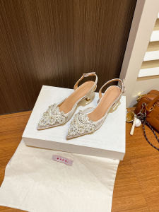 Comfortable Summer Single Shoes for Women Pearl Decorated French Style High Heels Match Well with Cheongsam Fairy Style Fashionable