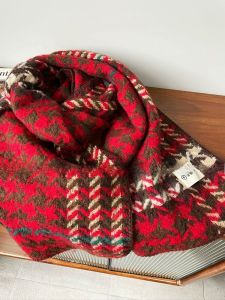 Womens Scarf Winter 2024 New Arrival K-style Easiest for Match Red Geometric Hemming Shawl Comfortable Heattech Cashmere-like Scarf
