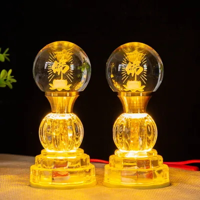 Buddha Front Crystal Lotus Lamp Electric Powered Home Altar Guanyin Lotus Flower Lamp Pair Festive Decorations Crystal Lotus Lamp