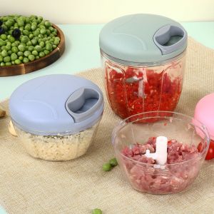 Manual Food Chopper 500/900ml Mini Food Processor with Rope Pounding Garlic Cutting Peppers Puree Cooking Machine