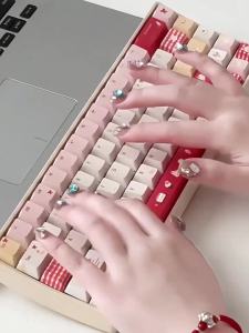 Strawberry Dessert Theme Keycaps Cherry Dye-Sublimation PBT Keycap Set For Mx Cherry Mechanical Keyboard 61/64/87/96/104