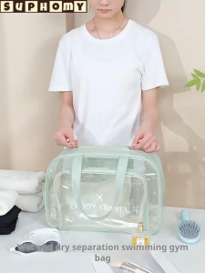 💖SG local stock💖Makeup swimming bag storage bag cosmetic bag PU material waterproof transparent large capacity 化妆包