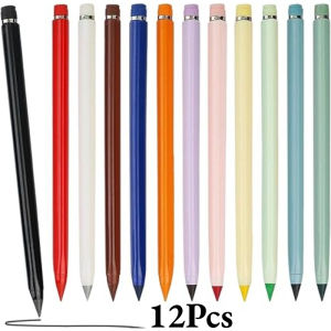12Pcs Eternal Inkless Colored Pencils Set Never Need Sharpening 12 Vibrant Colors Reusable for Sketching Drawing School Supplies