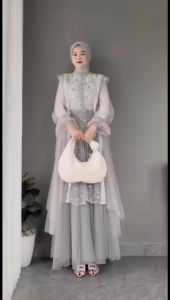Outer Brukat Setelan Rok Tutu dan Cardigan Sarah - Setelan Lebaran 2025 Modis dan Trendy