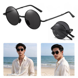 MENSPE Foldable Sunglasses Circular Men Women Polarized Glasses Chic Retro Sunglasses Photochromic Polarized Sunglasses Men Discoloration Eyewear Anti Glare UV400 Glasses