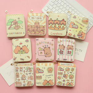 Cartoon Short Wallet for Girls Large Capacity Student Zipper Capybara Water Coin Purse Multi-Card Slot Mini Square Bag