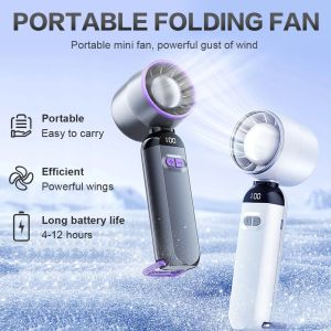 2025 Air Cooling Fan USB Charging LED Digital Display Portable Mini FanHand Fan Outdoor Travel Ice Refrigeration Small Electric Fan